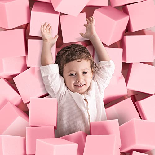 Foam Pit Cubes, 24 PCS 5 Inches Gymnastics Foam Blocks Trampoline Blocks, Multi-Sport Protective Padding for Freerunning, Trampoline, Parkour, Skate Parks & BMX - Pink - color: Pink, size: 24-PACK