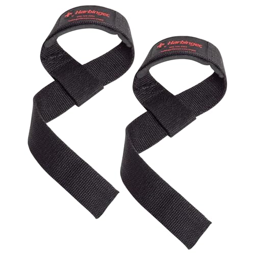 Harbinger Padded Cotton Lifting Straps with NeoTek Cushioned Wrist, 21.5 Inch Length, 1.5 Inch Width, Pair, Weightlifting Wrist Straps for Deadlifts and Strength Training - color: Black