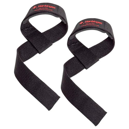 Harbinger Padded Cotton Lifting Straps with NeoTek Cushioned Wrist, 21.5 Inch Length, 1.5 Inch Width, Pair, Weightlifting Wrist Straps for Deadlifts and Strength Training - color: Black