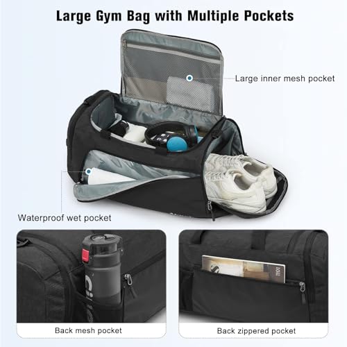 G4Free 45L/60L 3-Way Duffle Backpack Gym Bag with Wet Pocket & Shoes Compartment Sports Travel Weekender Overnight Duffel Bag | with Wet Pocket, Weekender Overnight Duffel Bag, Dark Grey - color: Dark Grey, size: 45L