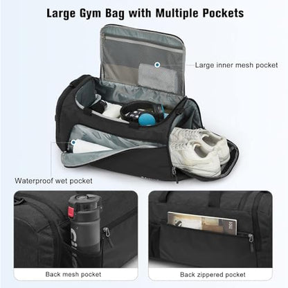 G4Free 45L/60L 3-Way Duffle Backpack Gym Bag with Wet Pocket & Shoes Compartment Sports Travel Weekender Overnight Duffel Bag | with Wet Pocket, Weekender Overnight Duffel Bag, Dark Grey - color: Dark Grey, size: 45L