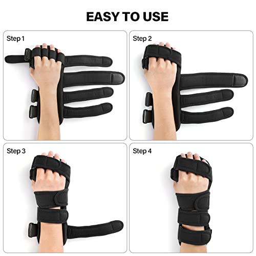 Stroke Resting Hand Splint Right&Left Resting Hand Splint with Finger Separator Functional Night Immobilizer Wrist Finger Brace for Carpel Tunnel Pain,Sprain Fracture,Tendonitis (Left,Black) - color: Left,Black