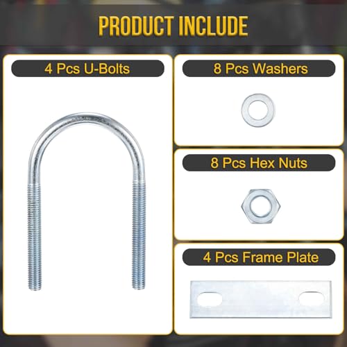 DTGN M8x50x100mm U Bolts Round Kit - 4Set - Carbon Steel U-Bolt Kit with Nuts, Washers, Frame Plate - Good for Pipe, Trailer, Automotive, Leaf Spring Fastener - size: M8x50x100mm