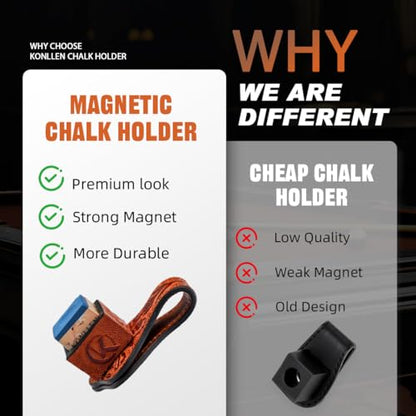 KONLLEN Leather Magnetic Chalk Holder, Pool Cue Accessory | Round or square engraved leather holder keeps billiard chalk secure and easy to reach during pool play. - color: VT Holder-Brown-Blue chalk