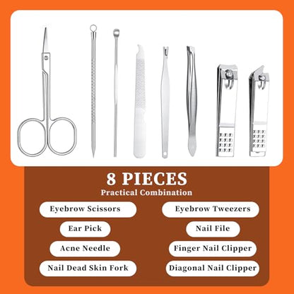 12 Set Bulk Manicure Kit Nail Set Stainless Steel Pedicure Professional Nail Care Kit with Stainless Steel Tools Portable Grooming with Travel Case, Gift for Men Women (4 color,8 in 1)