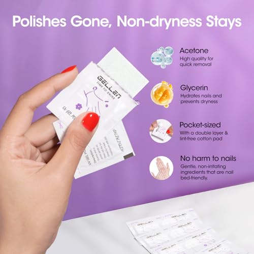 GELLEN Nail Cleanser Pads and Polish Remover Pads 100 Pack, Quick & Easy | Acetone Nail Polish Remover Pads, Alcohol Wipes for Nails Individually Wrapped Travel Set for Perfect Nail Art - size: 100PCS (Remover Pads Included)