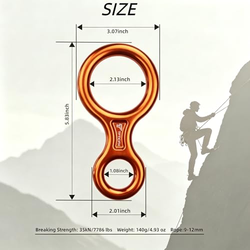 Figure 8 Descender, 30kN Climbing Descender, Heavy Duty 7075 Aluminum Belay & Rappel Equipment for Climbing, Mountaineering, Arborist, Caving, Aerial Yoga - color: 35kN-Black