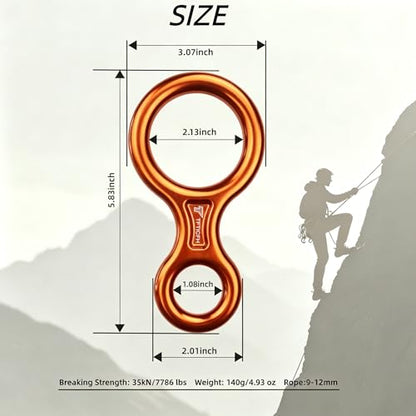 Figure 8 Descender, 30kN Climbing Descender, Heavy Duty 7075 Aluminum Belay & Rappel Equipment for Climbing, Mountaineering, Arborist, Caving, Aerial Yoga - color: 35kN-Black