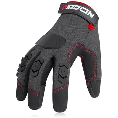 NoCry Heavy Duty Work Gloves for Men with Reinforced Palm and Non-Slip Grip | Reinforced Thumb Crotch, Double Stitched, Soft PVC Knuckle Protection, Flexible Fit, Padded Palms, Mechanic Safety Gloves - size: Medium, style: Pro