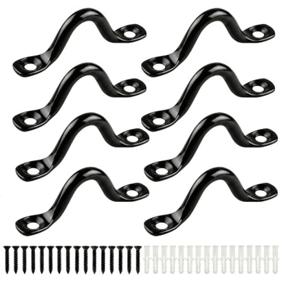 Black 316 Stainless Steel Pad Eye Straps, Marine Grade Footman Loop Kit with Screws & Expansion Anchors, Deck Loops for Bimini Boat Top, Kayak Tie Down, Wall Mount Rigging Hardware - size: 8 Set with Expansion Anchors