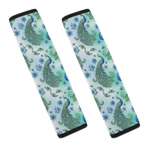 1 Pair Peacock Vintage Botanical Car Seat Straps Shoulder Pads Soft Padded Harness Pads Strap for Adult Use, Stroller Pushchair High Chair, Comfortable Driving - color: Pattern 90
