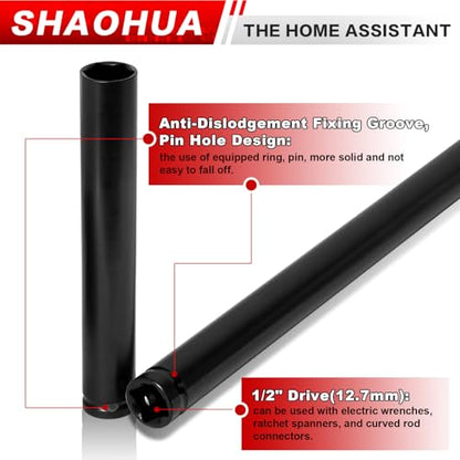 9/16"(14mm) Nut Driver 6" 12", Deep Nut Runner Hollow Socket w/ 1/4" Hex Shank Adapter, 1/2" Drive 9/16 Socket for Ceiling Long Threaded Rod Bolts/Ductwork, 2 Lengths for Overhead Fastening - size: F. 9/16(14mm) 6" 12"