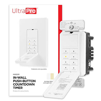UltraPro Countdown in-Wall Digital Timer Switch, 8 Presets, On/Off Button | 8 Countdowns from 5min to 8hrs, Manual Override, Wall Plate Not Included, Ideal for Bathrooms, Neutral Required - style: Push Button Timer