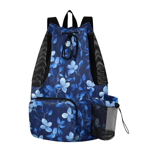 Drawstring Backpack Climbing Gym Bag With Pockets Pull String Back Pack Waterproof Sweet Callistephus Flowers Royal Blue