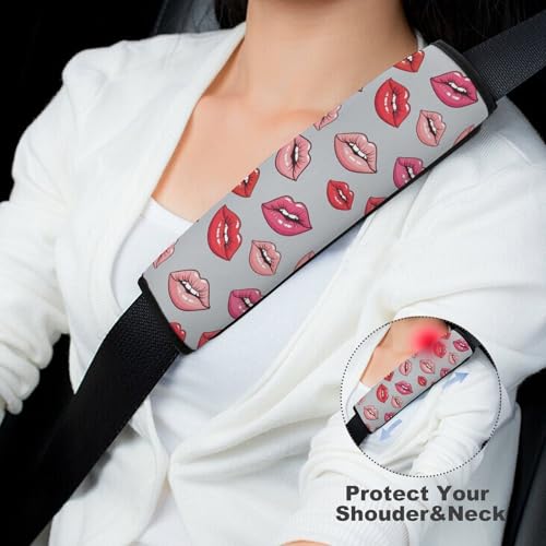Universal Soft and Comfortable Car Seat Straps Shoulder Pads for Adult Use, Stroller Pushchair High Chair, 2PCS Lips Prints Kiss Lipstick Mouth Red Harness Pads Strap - color: Pattern 926