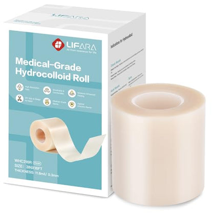 LIFARA Hydrocolloid Roll for Wound Care - Cut-to-Size, Extra Large Hydrocolloid Patch Bandages with Self-Adhesive, Waterproof, First Aid Kit Essential (3in*16ft, 11.8mils/ 0.3mm Thickness) - size: 3in*16ft, 11.8mil/ 0.3mm Thickness