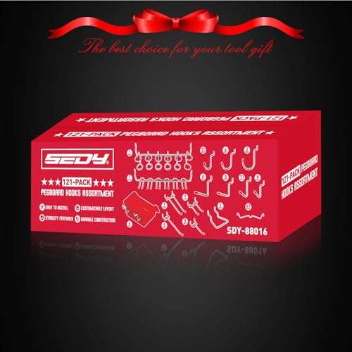 Ultimate 121-Piece Pegboard Hooks Set, Pegboard Accessories with Metal Hooks, Durable Peg Board Organizer Accessories, Pegboard Bins, Peg Board Tool Utility Hooks - style: 121 pcs -- Red