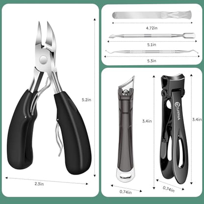 Toenail Clippers for Seniors Thick Toenails, CLPPNA Large Toe Nail Clippers Set for Men with Wide Jaw, Sharp Heavy Duty Ingrown Toenail Clippers Nail Cutter, Long Handle with Slanted Curved Blade - style: 6PCS(Ingrown & Angled & Slanted）
