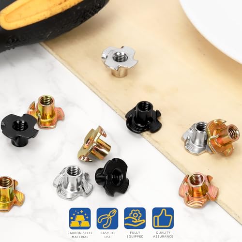 Glarks 50pcs M6 x 10mm Black 4-Pronged Tee Nut, Carbon Steel Four-jaw T Nuts, Threaded Insert T-Nut for Wood Furniture, Rock Climbing Holds, Home, Cabinetry - size: M6 x 10mm, style: 50pcs Black 4-Pronged Tee Nut