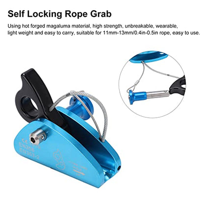 Self Locking Rope Grab, Detachable Main Shaft, Blocking Tooth for Rope Gripping, Strength Magaluma Material, Blue, for Rock Climbing and Engineering Fall