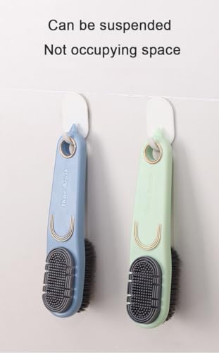 Double-Sided Shoe Brush, Long Handle for Sneakers & Suede | Soft-firm, non-shedding bristles. Ergonomic grip, tail removes sole stones， For sneakers, canvas, suede, nubuck - color: Green
