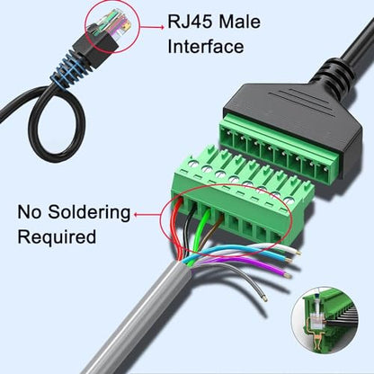 10Pcs 1ft RJ45 Male to 8Pin Screw Terminal Adapter for CCTV DVR | 8P8C RJ45 Male Plug, Solderless Screw Terminals, 1 Feet Extender, Cat5/5e/6 Compatible, CCTV DVR Network Wiring - size: RJ45 Male Connector (10PCS)