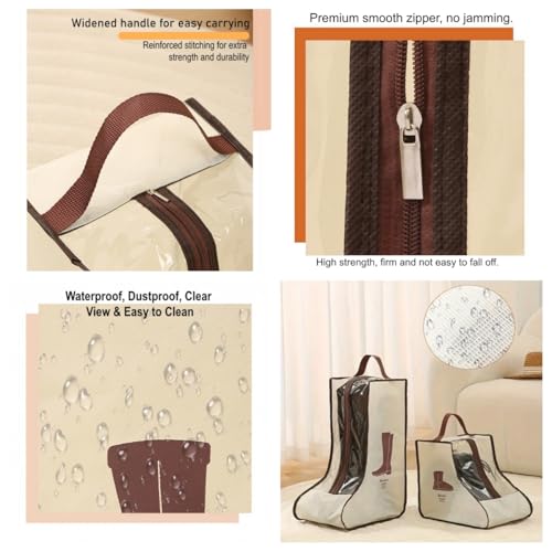 Portable 2 Pair Boot Storage Bags(Beige, Tall) | Waterproof, Dustproof, Clear Window, Zippered, For Travel & Home - color: Beige, size: Tall