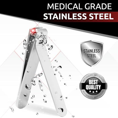 Nail Clipper Set for Men & Women – Stainless Steel Fingernail Clipper & Toe Nail Clippers with Curved & Straight Blades Toe Professional Nail Cutter Kit with Tin Case for Gift & Travel - color: Silver