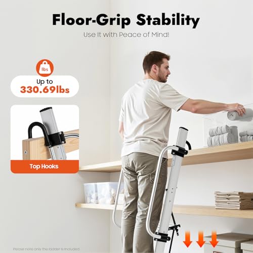 4-Step Ladder, Adjustable Home RV Loft Stair Bed Ladder Step Stool Ladder with Handrail & 5 Pedal Gears, 330.69lbs Capacity Wall & Floor-Mounted Truck Boat Safety Climb Stair