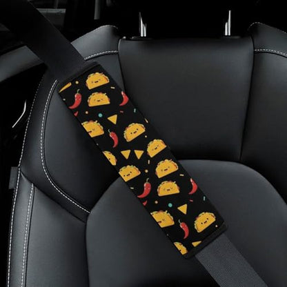 2PCS Cute Taco Car Seat Straps Shoulder Pads Universal Soft and Comfortable Seat Belt Covers Cushion for Child, All Vehicles, Shock Absorption - color: Pattern 7