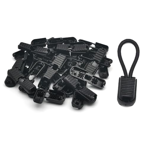 30 Pack Zipper Pull Tabs Cord End Tips Shoelace End Tips Cord Lock Clips for Paracord Drawstrings Backpack Quick No Tied Shoelace Running Shoe Parachute Lanyard Loops (Black) - color: Black