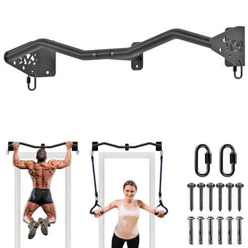 Kipika Wall Mounted Pull Up Bar - Heavy Duty 500 LB Capacity Doorway Chin Up Bar for Home Gym, Sturdy Steel Construction with Resistance Band Hooks | Hanging Exercise Bar for Full Body Workout - size: 32" M Type