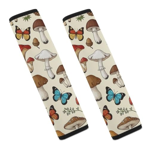2PCS Mushroom Moth Floral Car Seat Belt Pad Universal Fit Seat Belt Covers Cushion for Kids, Car Seats Pushchair Strollers High Chair Pushchair, Easy Install (No Tool) - color: Pattern 255