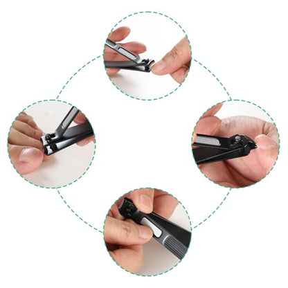 GOBETTER Nail Clippers Set, 3PCS Manicure Kit with Zippered Leather Pouch, Sharp Curved & Slant Cutting Blades, Perfect for Toenail, Fingernail & Ingrown Nail
