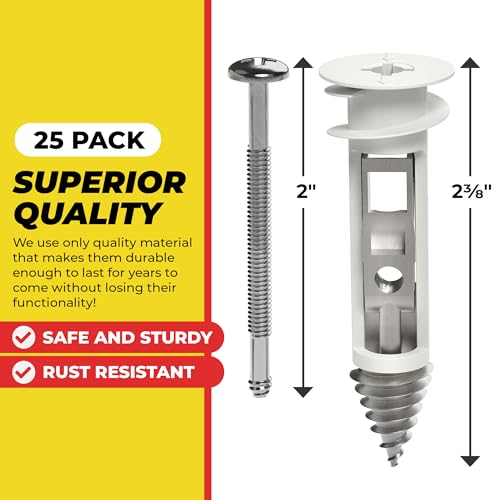 Heavy Duty Drywall Anchors and Screws Kit Including Toggle Anchors & Screws Durable Zinc Plastic Self Drilling Drywall Anchors for Hanging Pictures & More (25 Pack) - style: 25 Pack