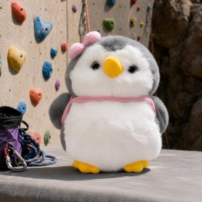 Fluffy Penguin Plush Chalk Bag Drawstring Sealed Magnesium Powder Pouch with Adjustable Belt. Lightweight for Climbing, Weightlifting, Gym and Outdoor Sports.