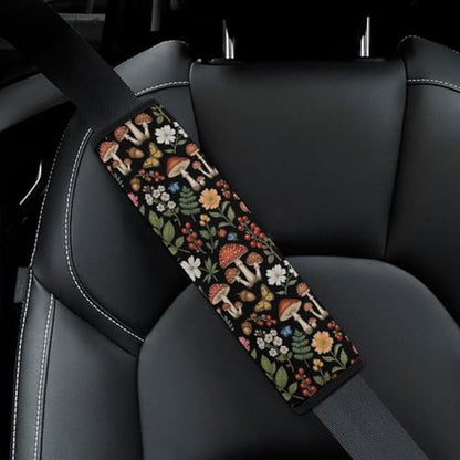 Universal Soft and Comfortable Seat Belt Cover for Adult Use, Stroller Pushchair High Chair, 2 Pack Trippy Mushroom Black Shoulder Harness Cover - color: Pattern 1254