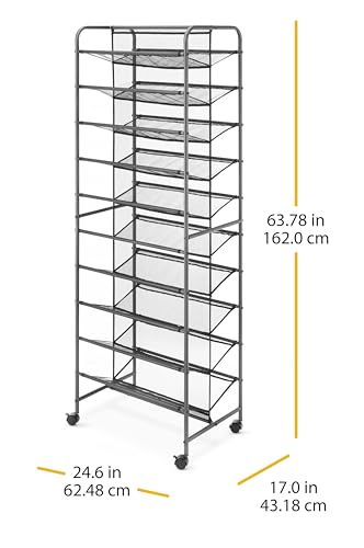 Whitmor 10 Tier Double-Sided Shoe Cart with Lockable Wheels, Gunmetal Rolling Shoe Organizer with Patented Mesh Back, Freestanding Storage for Garage, Bedroom, or Closet, 17" W×24.6" L×63.78" H - size: 10-Tier,Gunmetal