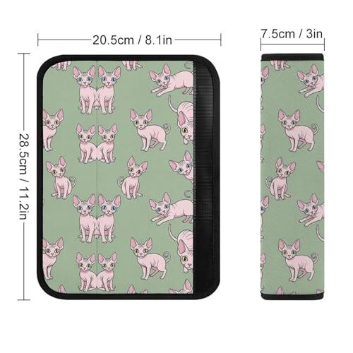2 Pack Universal Soft and Comfortable Seat Belt Cover for Kids, Car Seats Pushchair Strollers High Chair Pushchair, Naked Cats Sphynx Cats Mint Green Seat Belt Cushion - color: Pattern 952