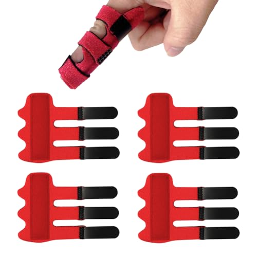 Upgraded Finger Splints (4Pcs), Trigger Finger Splint Finger Brace with 3 Fixing Strap for Mallet Finger, Broken Finger Protector, Knuckle Immobilization, Straightening Support, Arthritis Pain Relief - color: Red