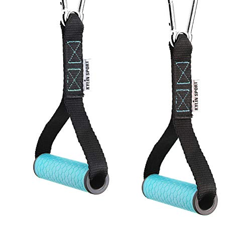 Upgraded Cable Machine Attachments Resistance Bands Handles Grips Fitness Strap Stirrup Handle Cable Attachment Silicon Grip with Metal Carabiner Colorful Version - color: Blue