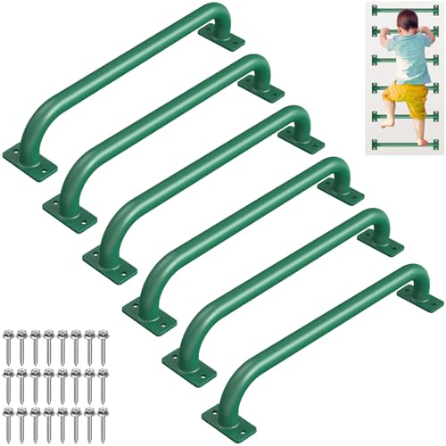 SELEWARE 6 Pcs 17" Green Metal Playground Handles Kids Monkey Bars Indoor | 500LB Heavy Duty Fully Welded Steel Grab Bars for Indoor/Outdoor Playset Treehouse Climbing Frame Wall ladder Backyard - color: D: 17"-6 Pcs-Green