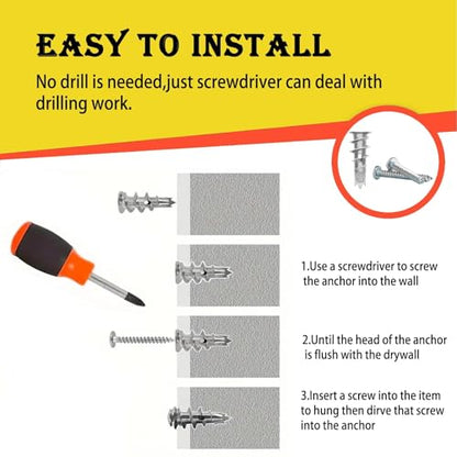 100PCS Zinc Self-Drilling Drywall Anchors, 50 Heavy Duty Hollow Metal Wall Anchors and 50#8 x 1-1/4'' Screws, Sheetrock Anchors and Screws Kit (White) - color: White Zinc Plating