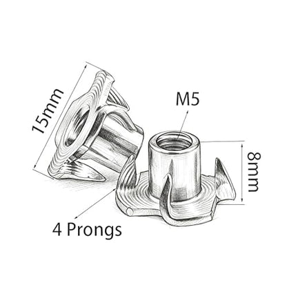 M5 Tee Nuts for Wood: 60 Pack Thickening 4 Prong Threads Inserts Carbon Steel – Clean Threads No Rust – for Plywood & Particle Board - size: M5(60Pack)