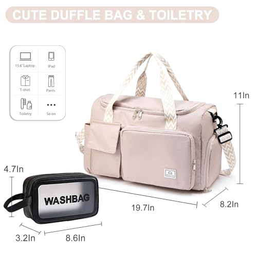 Small Gym Bag for Women, Travel Duffle Bag Carry On Weekender Bag with Shoe Compartment - color: 32#Beige, style: Gym Bag&toiletry Bag