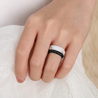 Egnaro Women's Stackable Silicone Rings, 2.5/5.5mm Wide 1.8/2mm Thick Bands | Comfort-Fit Rubber Bands Offer Breathable Flexibility for Nurses, Workouts, Pregnancy, Yoga, Travel, Office, and All-Day Wear - color: A35-Black, Marble, Whitepink, Rose Gold