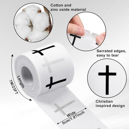 MiniInflat 2 Pcs Christian Cross Athletic Tape Sports Tape 2in x 23ft Religion Jesus Wrist Wrap for Soccer Football Baseball, Gift for Graduation Teacher Nurses Week Pentecost(White,Crosses) - color: White, style: Cross