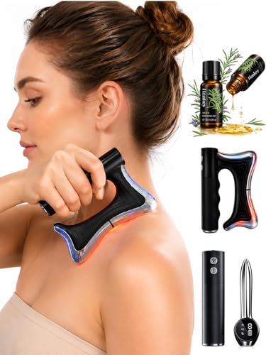 Heated Muscle Scraper Tool, Fascia Release Full Body Contouring Machine, Muscle Scraper Tool Features Modes: Vibration, Heat Therapy and Microcurrent, Fascia Instant Muscle Relaxation Soreness Relief - color: Black