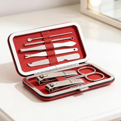 8 Pcs Manicure Set, Professional Portable Nail Care Kit with Nail Clippers, Nail Trimmer, and Grooming Tools for Home and Travel Use - color: 8 Pcs Wine Red