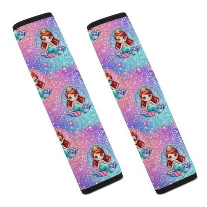 2PCS Mermaid Pink Car Seat Belt Pad Universal Soft and Comfortable Harness Pads Strap for Kids, Car Seats Pushchair Strollers High Chair Pushchair - color: Pattern 673